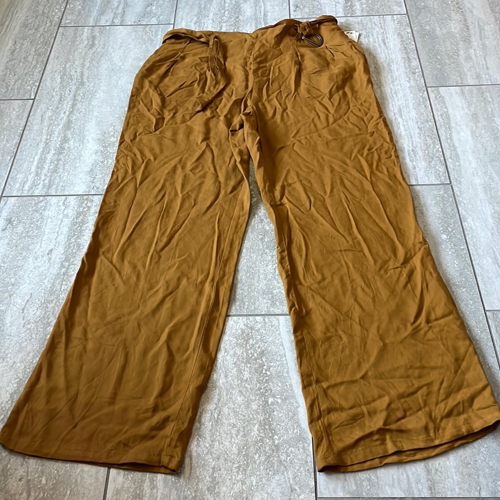 Rewash,XL,Tan,Fashion wide leg,4pockets,belt with metal buckle long pants,women